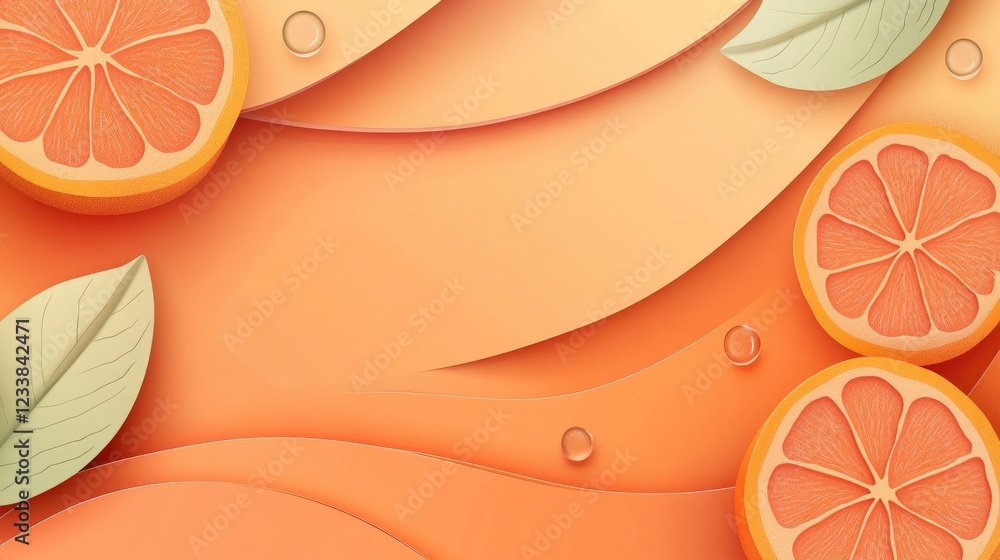 Poster orange and peach abstract background with brushstroke texture and citrus slice elements for fresh de