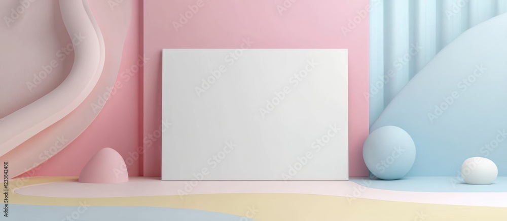 Poster minimalist composition of blank paper on colorful abstract background with artistic elements and amp
