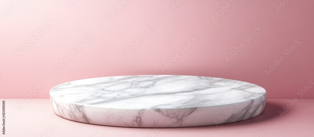 Poster elegant white marble podium on soft pink background ideal for minimalistic displays with ample space