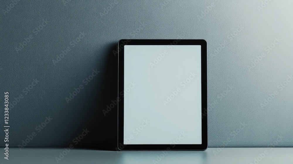 Poster blank tablet display on minimalist gray background for mockup and design showcase