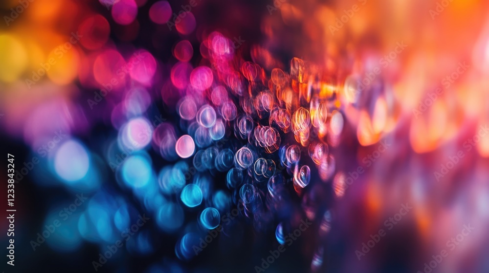 Poster vibrant kaleidoscope background with blurred bokeh effects and empty space for creative text or desi