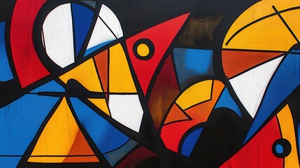 Vibrant graffiti artwork features dynamic shapes and bold colors against a dark background,...