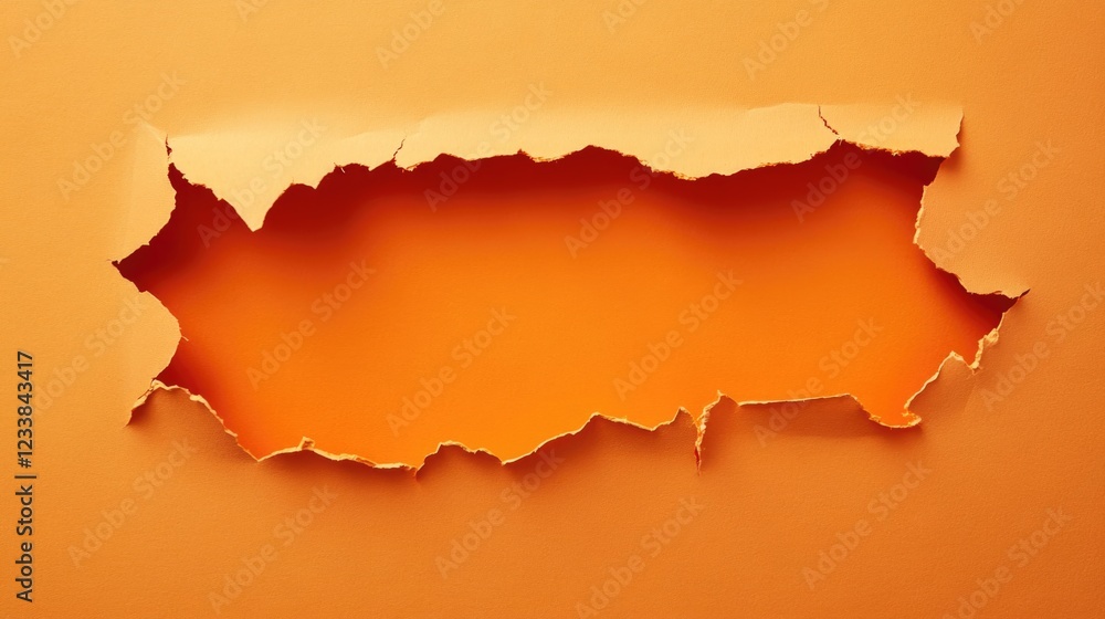 Poster torn orange paper with empty copyspace for text in creative background design