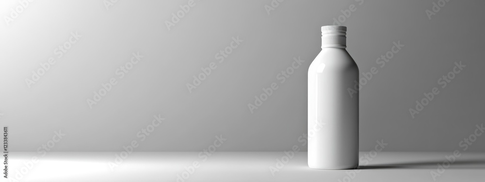 Poster blank white industrial bottle on minimalist background for branding and labeling with empty copy spa