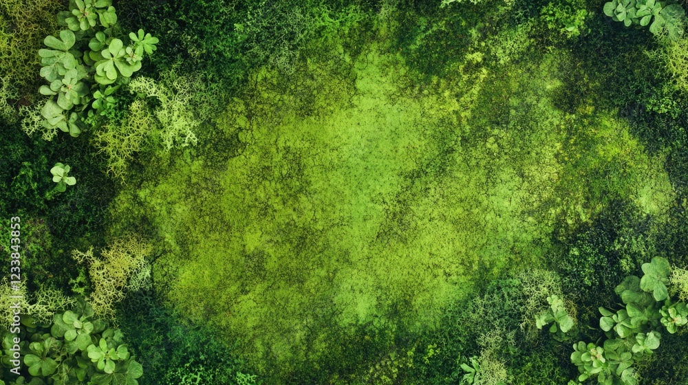 Poster lush green moss close-up on a natural background with ample space for text or design elements creati