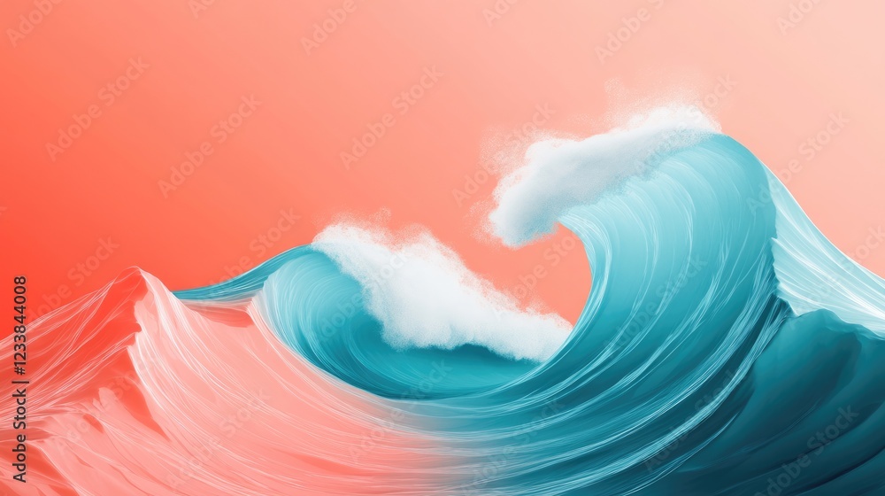 Poster vibrant coral and teal ocean waves creating a serene background with ample copyspace for text integr
