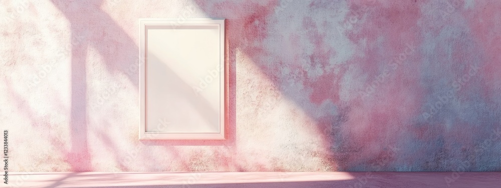 Poster white picture frame on soft pastel wall mockup with empty space for text ideal for art display or br
