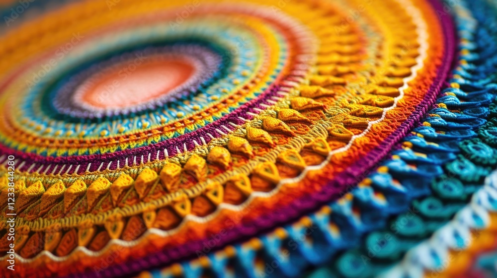 Poster intricate vibrant mandala design with rich colors and detailed patterns featuring ample copyspace fo