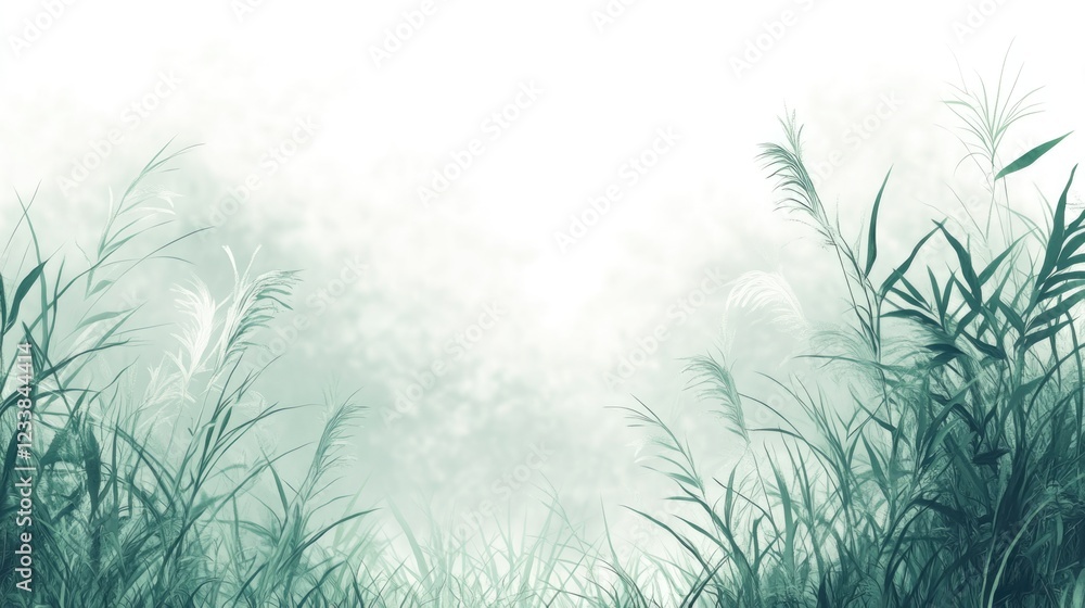 Aufkleber misty meadow with lush tall grass in sunlight featuring ample copy space for text integration