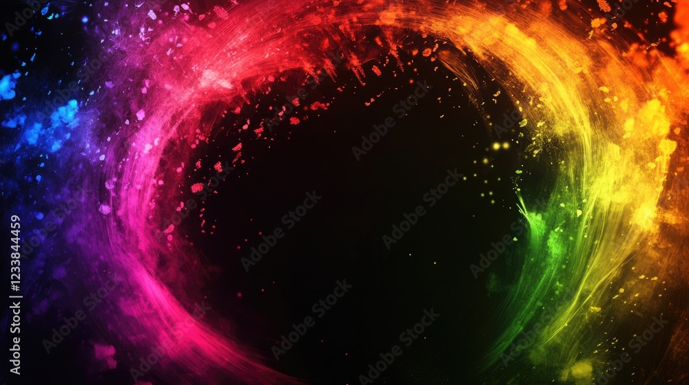 Poster colorful abstract fireworks background with dark center for text overlay and creative design element