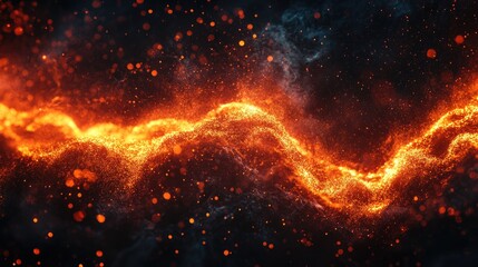 Vibrant Shockwave Effect with Glowing Particles on Dark Background and Space for Text and Graphics