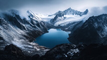 Obraz premium Beautiful majestic landscape with snow covered forest and lake
