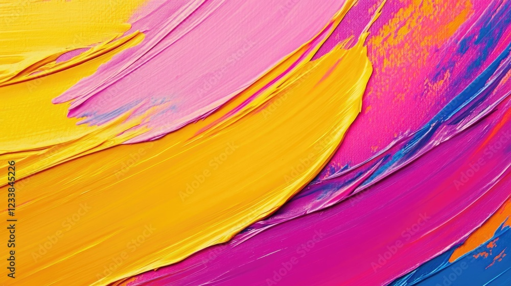Poster Vibrant abstract paintbrush strokes in bold colors with empty space for text and images suitable for creative design projects