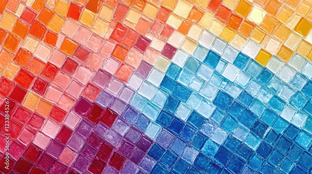 Poster vibrant mosaic tile background with colorful patterns and blank space for text or design uses
