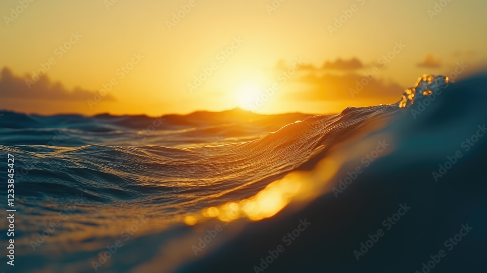 Aufkleber Stunning Sunset Over Gentle Waves Creating a Serene Atmosphere with Ample Copyspace for Text and Marketing Use