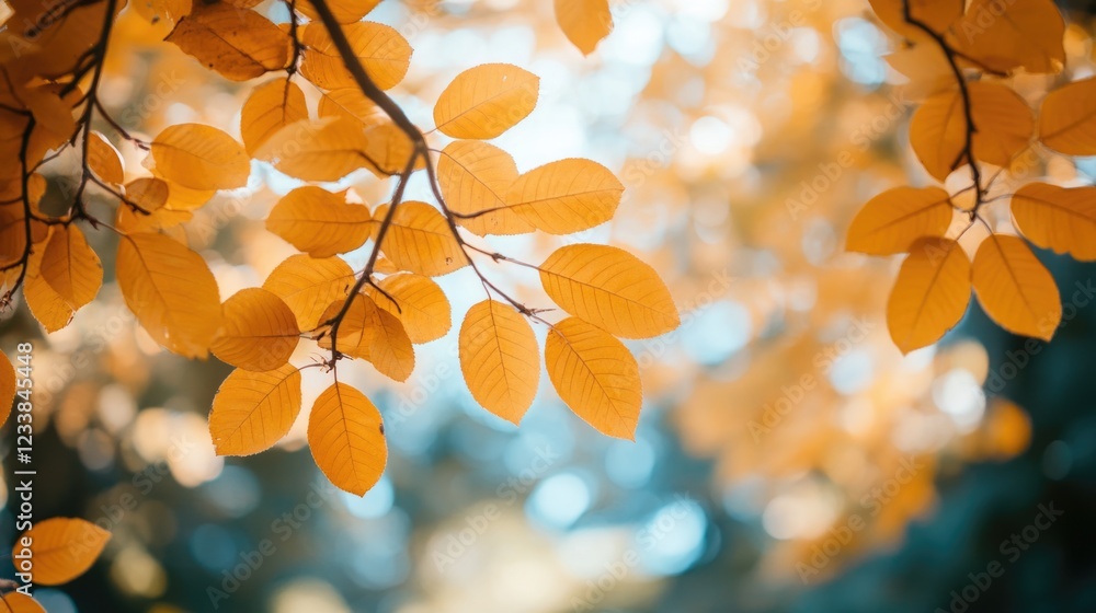 Poster golden autumn leaves in vibrant hues create a beautiful backdrop with ample copyspace for text overl