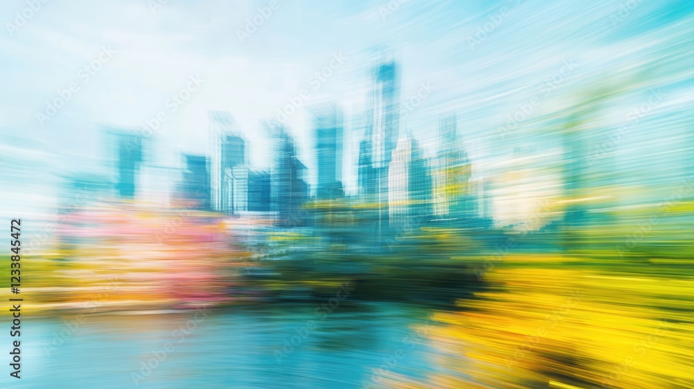 Poster Dynamic Urban Landscape with Colorful Motion Blur and Clear Copyspace for Creative Text Use