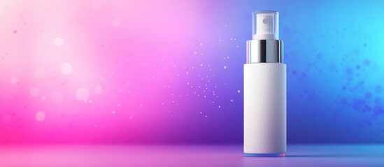 Elegant airless dispenser bottle on vibrant gradient background with ample space for text showcasing modern packaging design.