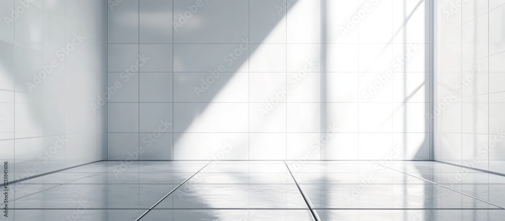 Poster Contemporary Bathroom with White Gloss Rectangular Tiles and Backlighting Featuring Ample Space for Text Display