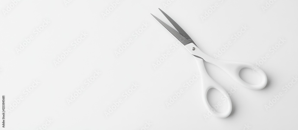 Poster white scissors mockup on a minimalist white background with ample blank space for creative text plac