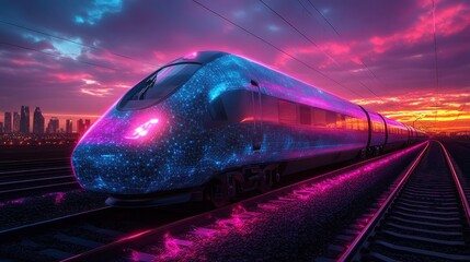 Naklejka premium High-Speed Train at Sunset: A Futuristic Journey