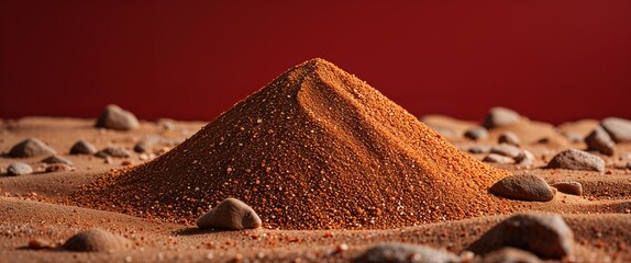 Crisp burnt umber iron oxide sand with rich red background