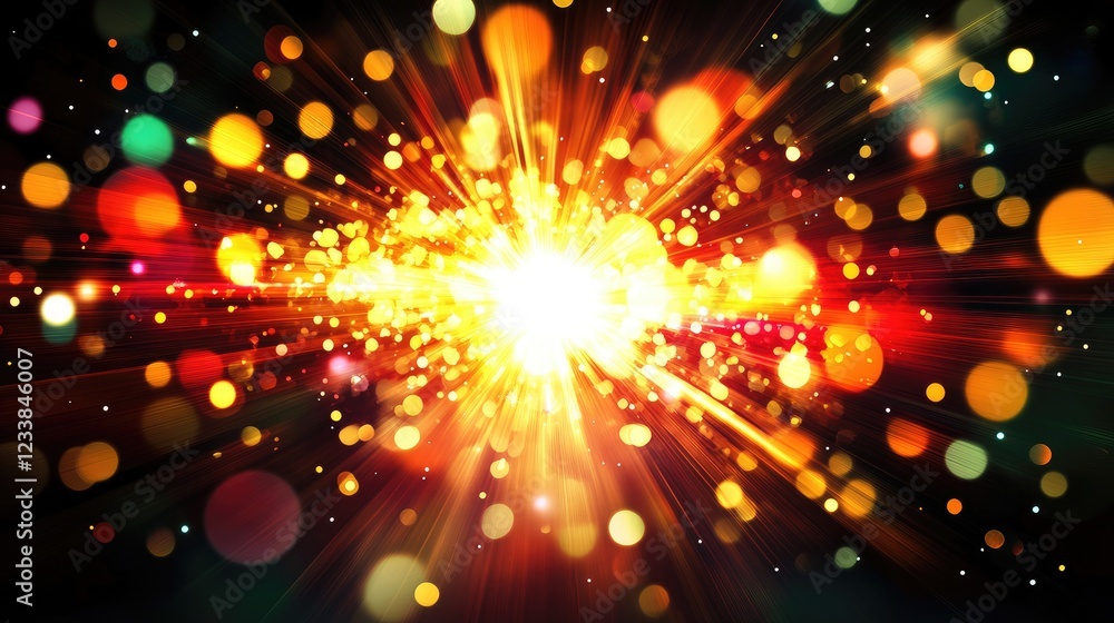 Aufkleber Radiant Abstract Light Burst Background with Colorful Bokeh Effects and Text Space for Creative Design and Marketing Use