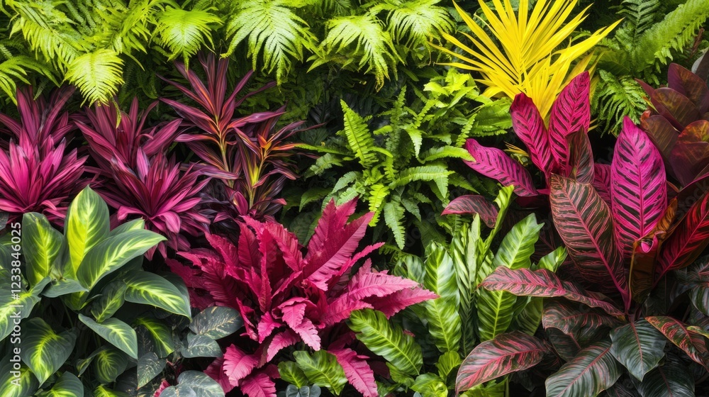 Poster lush tropical foliage with vibrant colors creating an ideal backdrop for text and design elements in