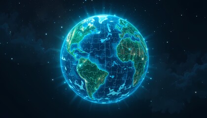 Futuristic Earth glowing with digital connections.