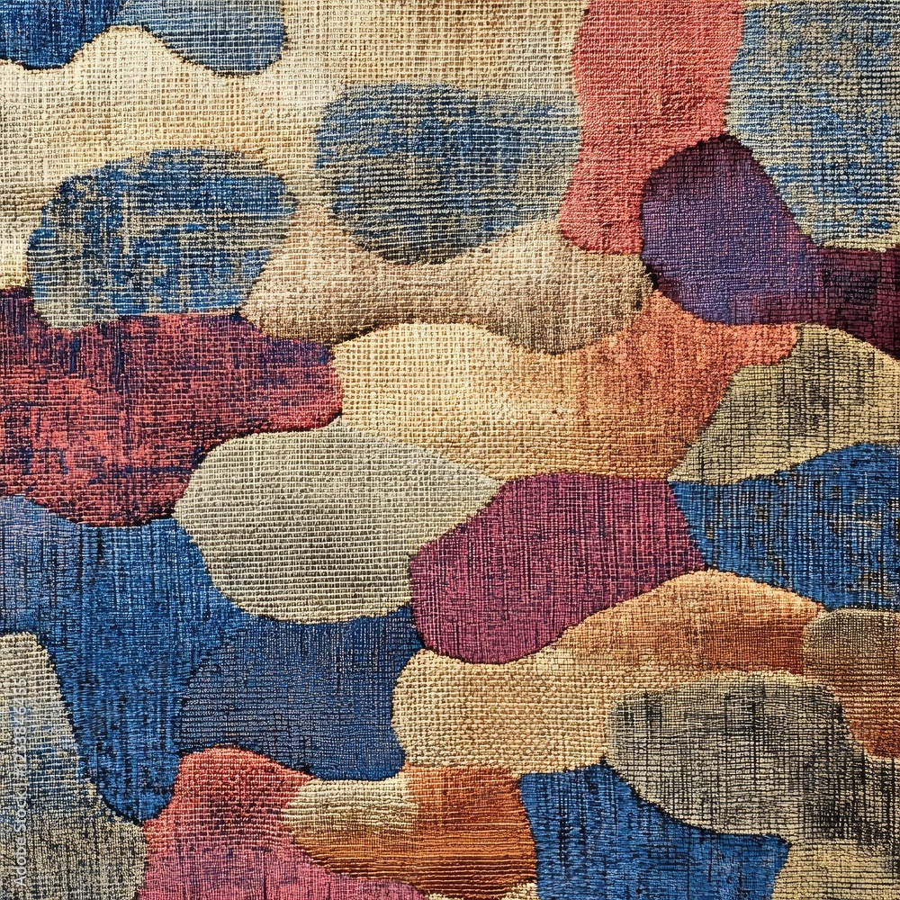 Poster abstract jacquard tapestry texture colorful art design with organic shapes and empty space for copy 