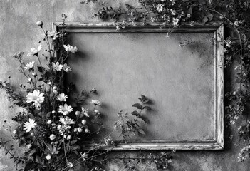 Charming Rustic Frame Adorned With Wildflowers in a Tranquil Setting. Generative AI