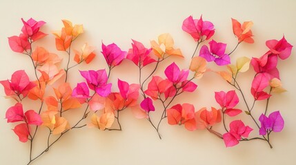 Colorful Bougainvillea Blooms Displayed Artfully on a Soft Neutral Background