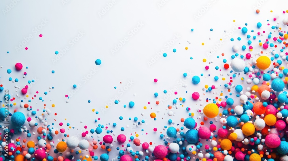 Poster vibrant minimalist abstract composition with colorful granules and empty space for text or design el