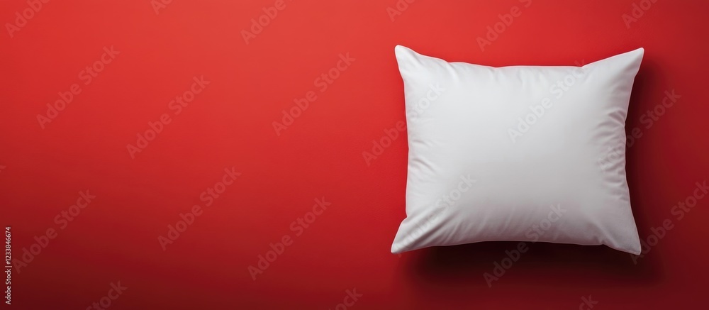 Poster white pillow on vibrant red background providing ample space for text or branding opportunities in a