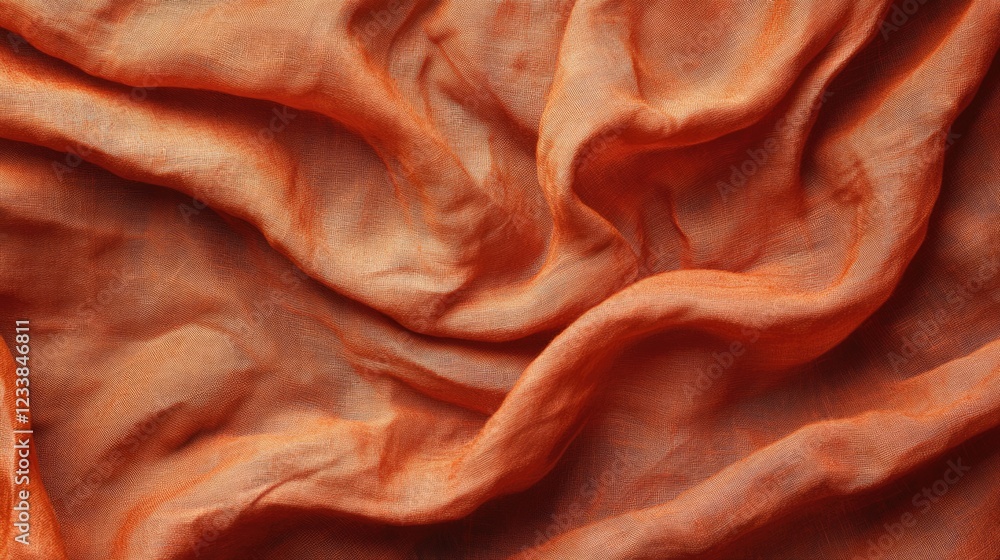 Poster elegant vintage orange fabric background with subtle stains and flowing texture ideal for blank text