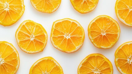 Freshly Cut Orange Slices Arranged on a Clean White Background for Culinary or Beverage Design Use