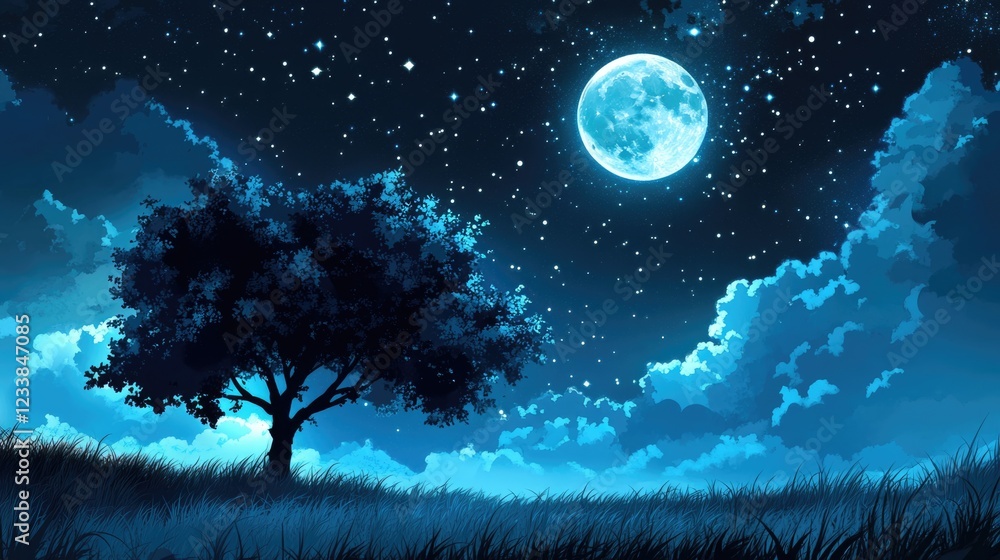 Canvas Prints tranquil night landscape with a full moon and starry sky ideal for text overlay in a serene setting