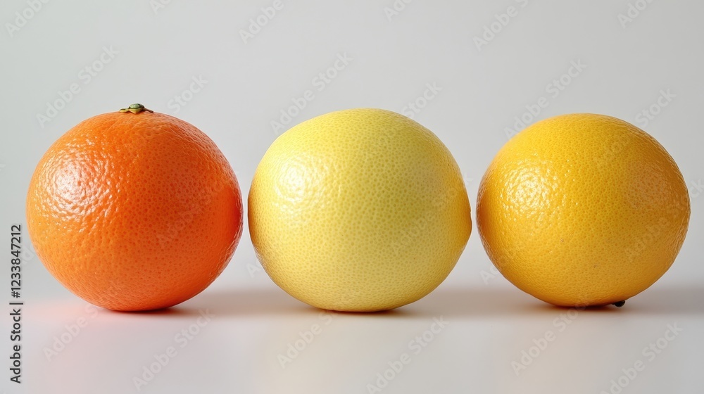 Aufkleber fresh citrus fruits oranges lemons and grapefruits displayed in a row on a minimalist background