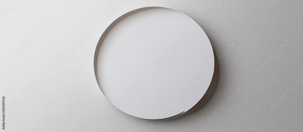 Poster blank white paper sheet surrounded by circular border on gray background for customizable text or de
