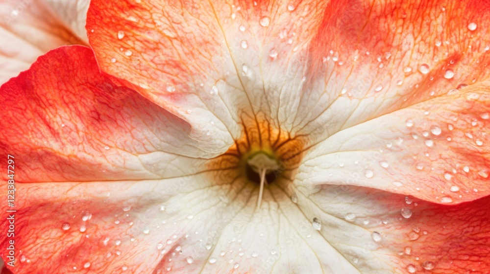 Poster Vibrant Macro Close-Up of Petunia Flower with Water Drops and Soft Background for Text or Design Elements