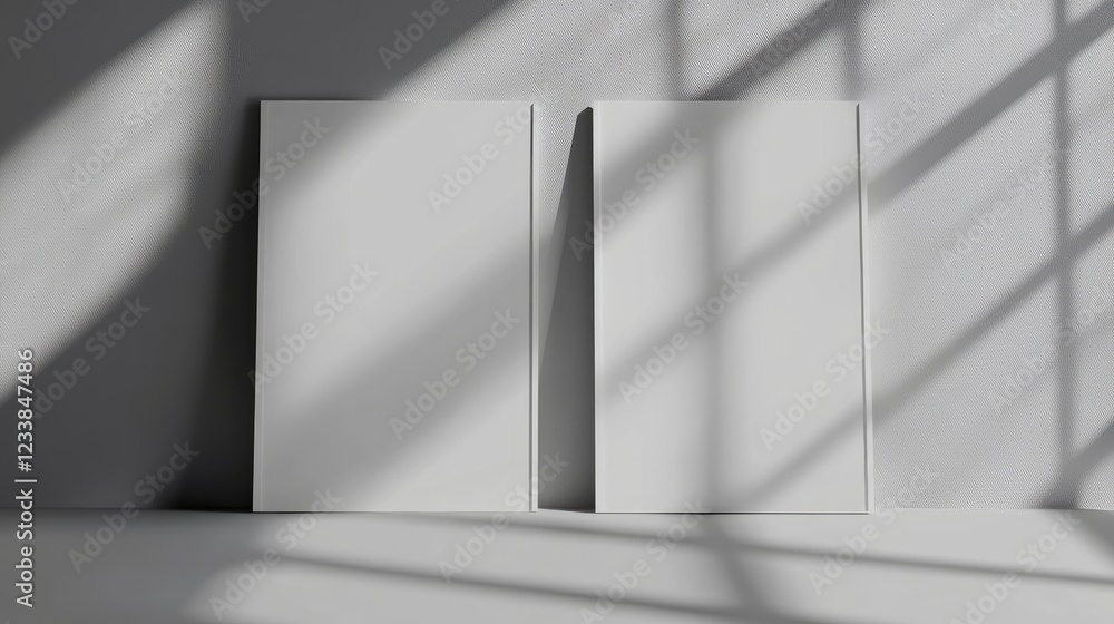 Poster Vertical white poster mockups showcasing blank designs with soft shadows for customizable graphics and visual presentations.