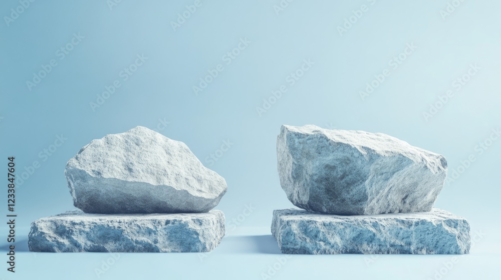 Aufkleber minimalistic studio setting featuring two empty rock podiums on a soft blue background ideal for sho