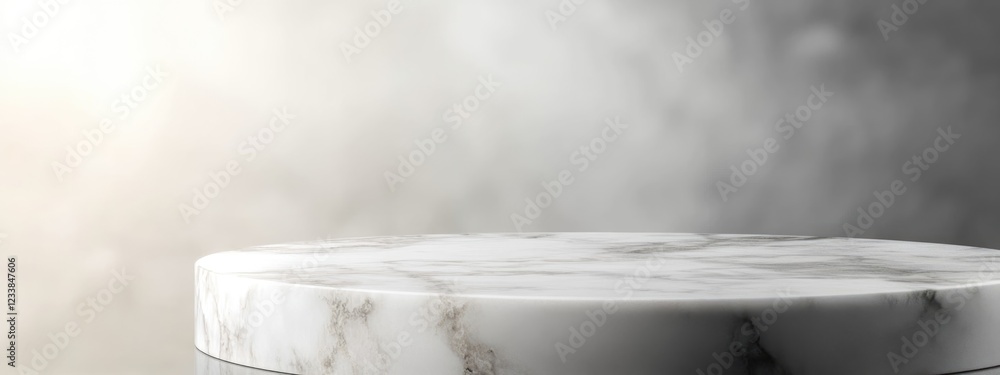 Poster elegant white marble pedestal with soft focus background creating ample space for text and product d