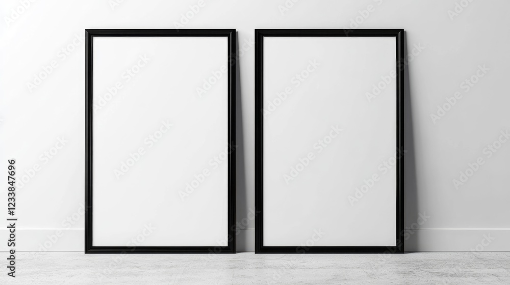 Poster Elegant black vertical mock-up posters in simple frames against a minimalist wall, ideal for showcasing artwork or design.