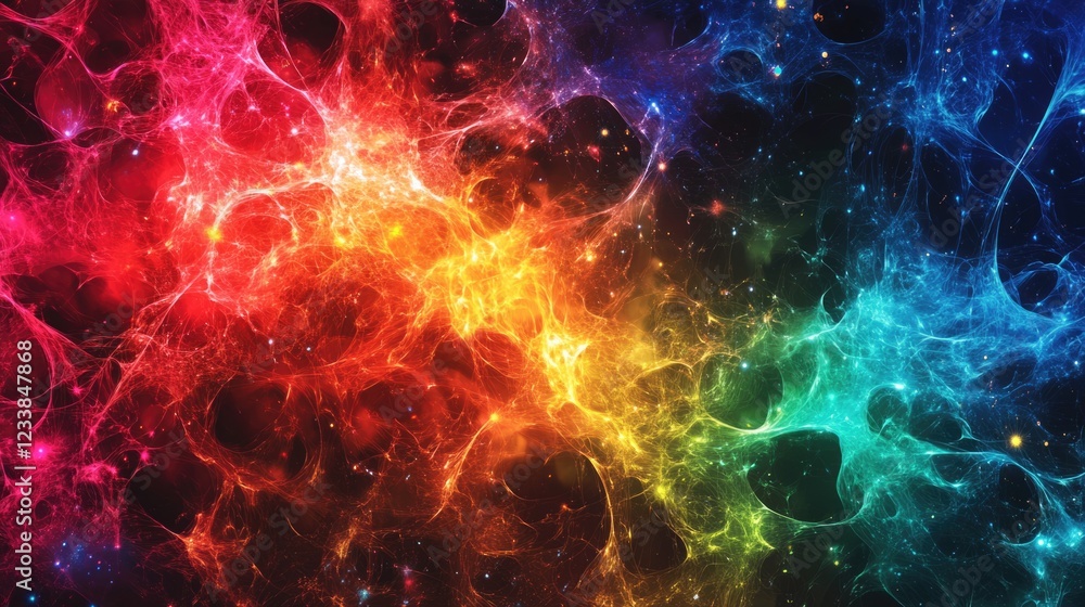 Poster Futuristic Neural Network Visualization with Vibrant Colors and Empty Copy Space for Creative Text Integration