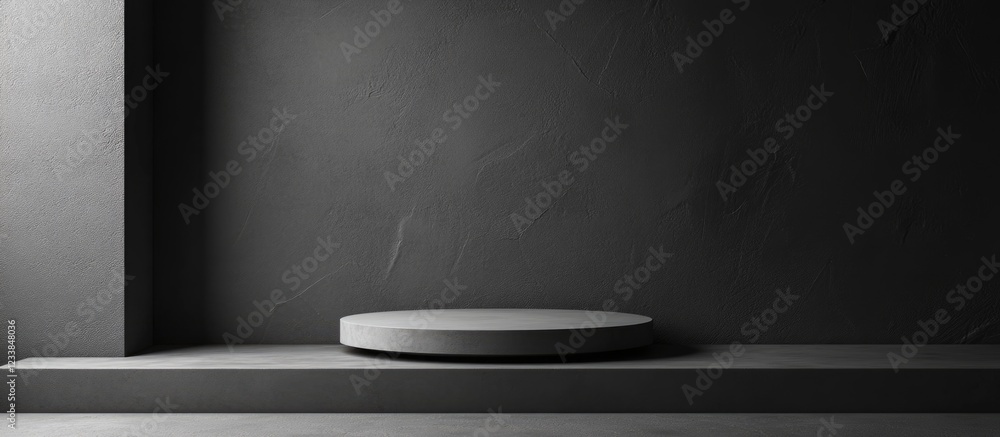 Fototapete Minimalist Gray Background with Abstract Clay Texture and Display Platform for Product Presentation and Text Space
