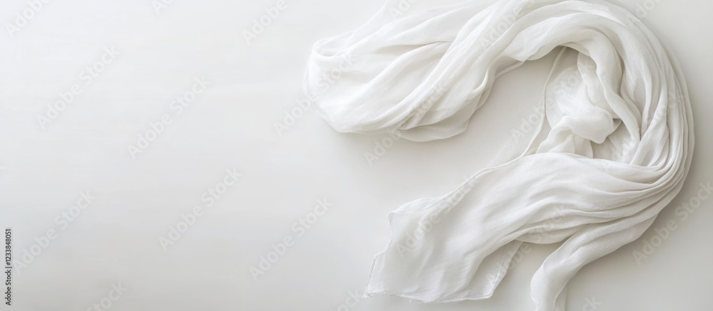 Poster elegant white scarf on minimalist white background with ample space for custom text or branding appl