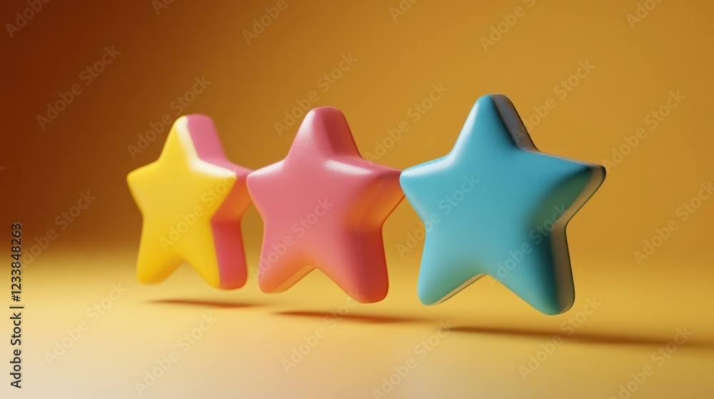 Poster a 3d rendering of a review card with customer ratings and comments