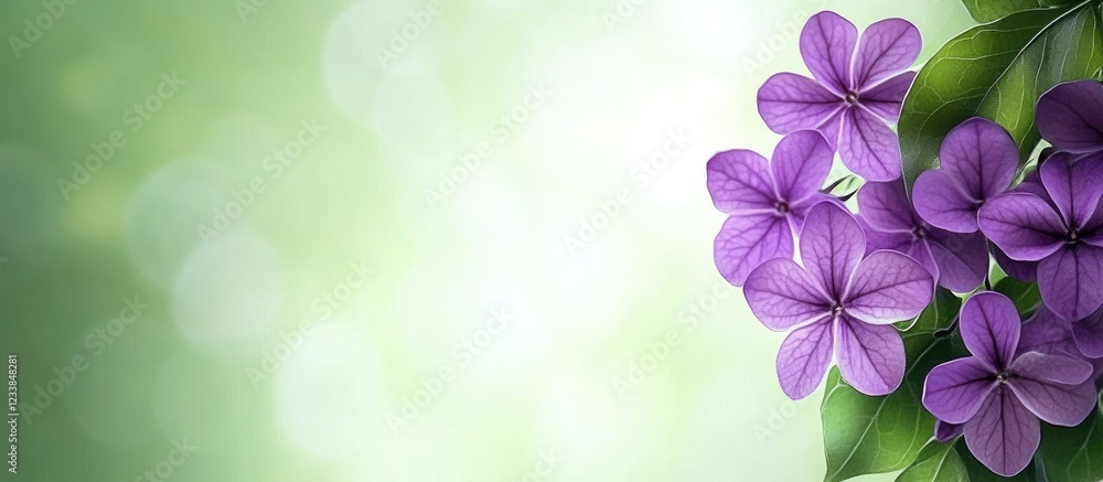 Poster Violet butterfly bush flowers against a green bokeh background with ample copyspace for text and design elements