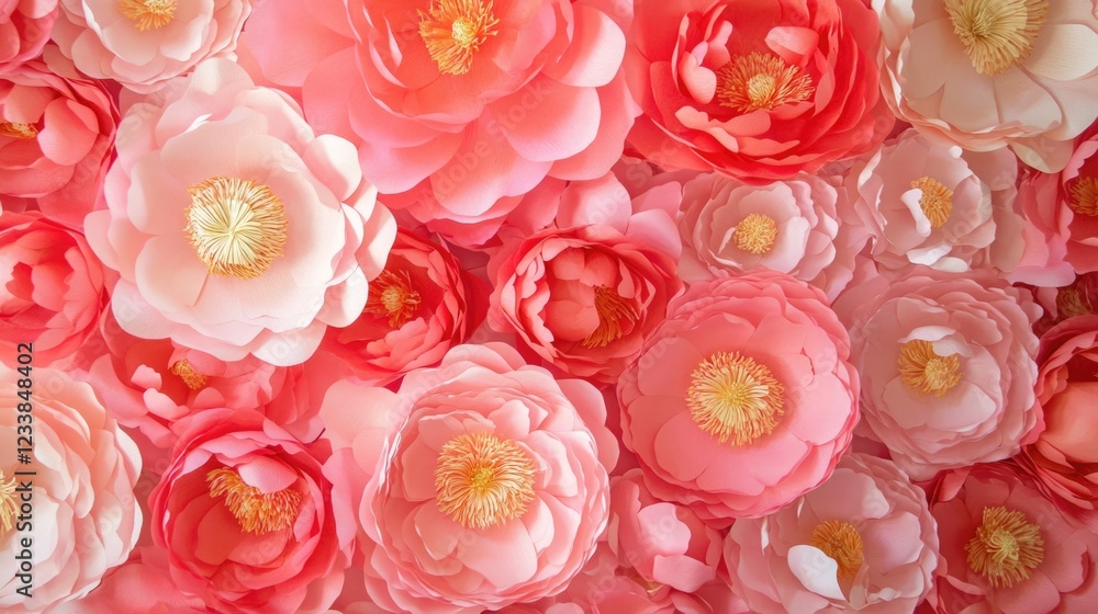 Leinwandbilder vibrant pink paper peonies arranged beautifully with ample empty space for text in a top view compos